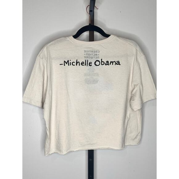 Creative Action Network Michelle Obama Crop Graphic T-Shirt Beige Women's L NWOT - Picture 3 of 5
